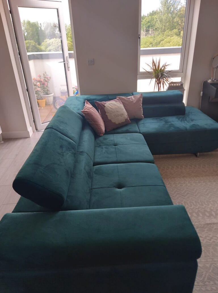 Athena Corner Sofa Bed with Storage in teal fabric from Lava Corners