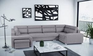 Alvin U shape corner sofa bed with storage in grey colour fabric Lava Corners