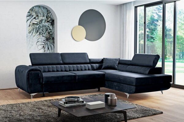 Amelia dark grey corner sofa bed with storage, stain resistant velvet Lava Furniture Store Ireland