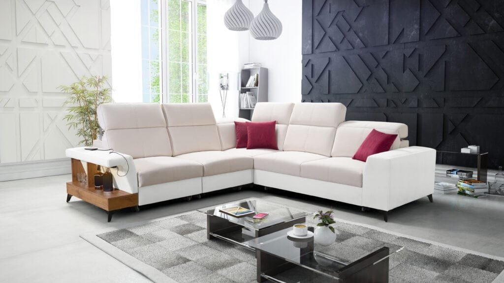 Benetti corner sofa bed with shelf