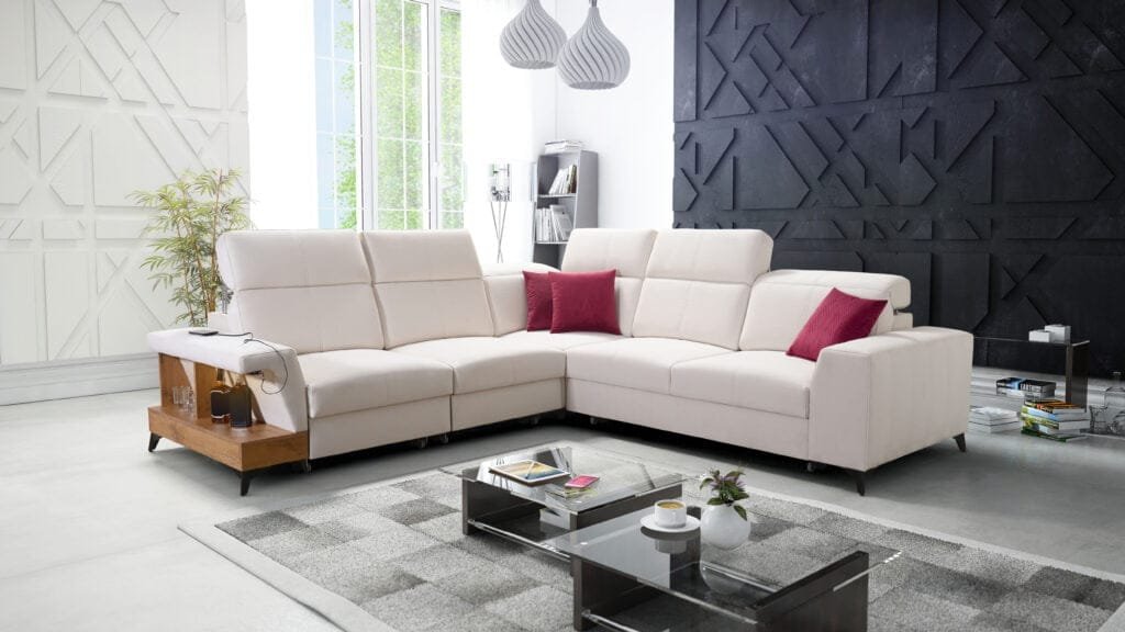 Benetti corner sofa bed with shelf