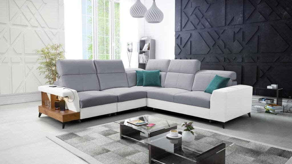 Benetti corner sofa bed with shelf