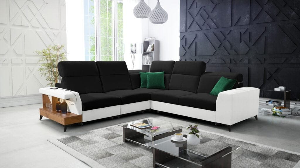 Benetti corner sofa bed with shelf