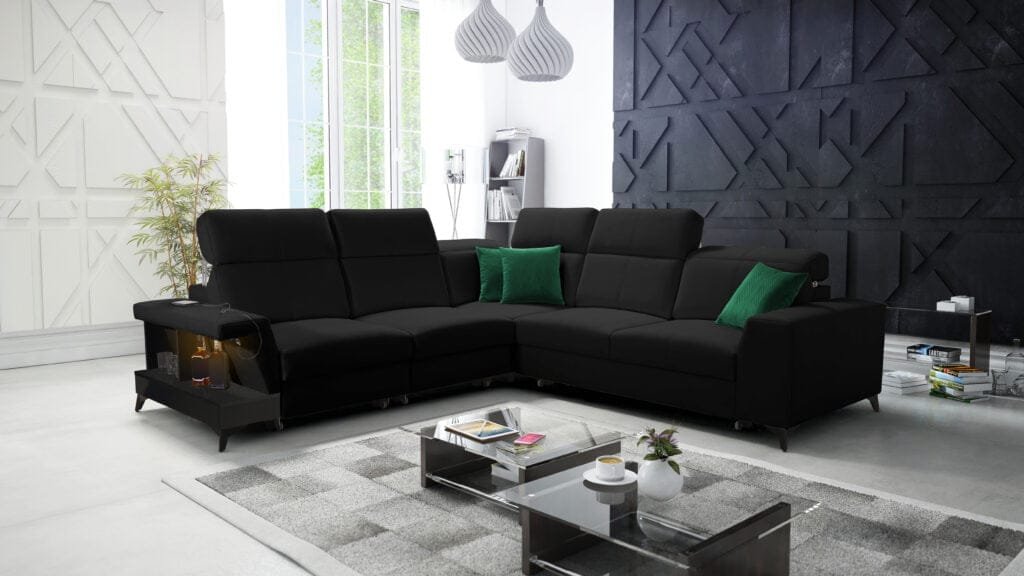 Benetti corner sofa bed with shelf