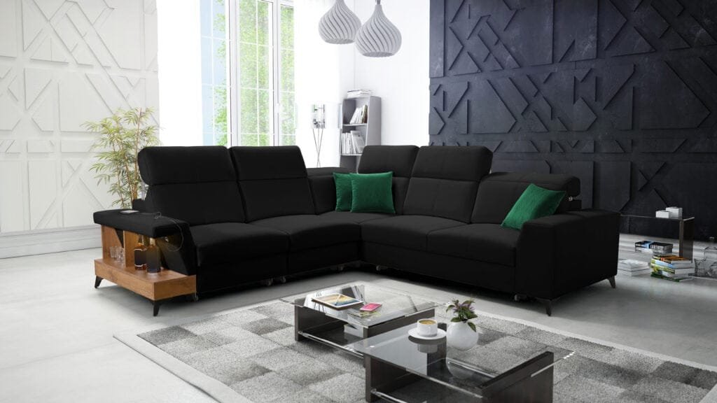 Benetti corner sofa bed with shelf