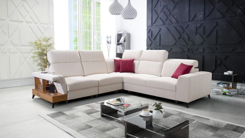Benetti corner sofa bed with shelf