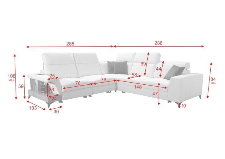 Benetti corner sofa bed with shelf