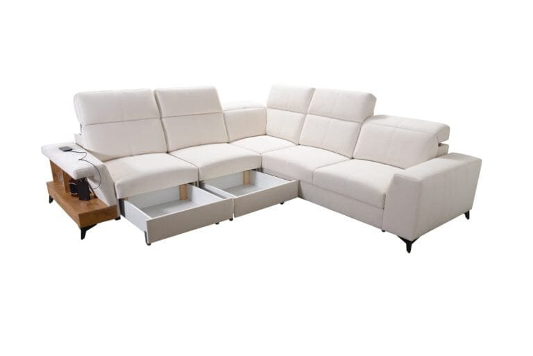 Benetti corner sofa bed with shelf