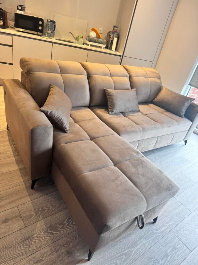 Ingrid Corner Sofa Bed in beige real photo Lava Corners