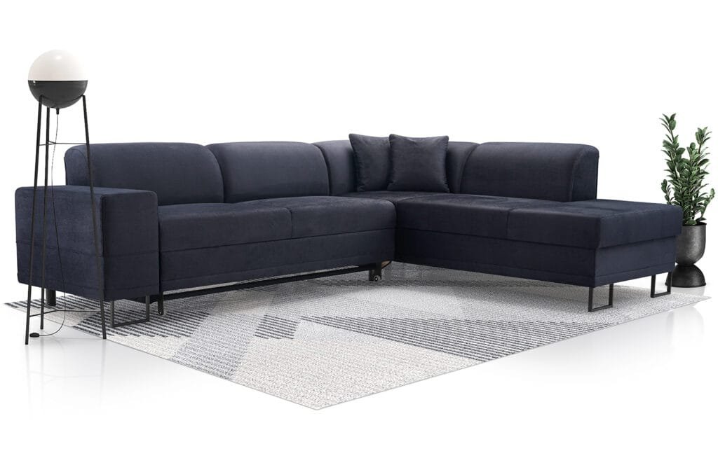 Margot black corner sofa bed with storage stain resistant and petproof Solar 99 fabric Lava Furniture Store Ireland