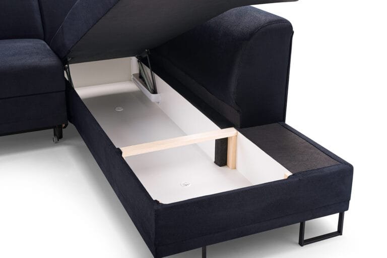 Margot black corner sofa bed with storage stain resistant and petproof Solar 99 fabric Lava Furniture Store Ireland