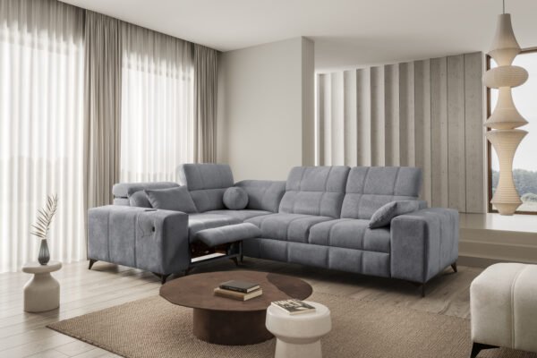 Recliner corner sofa bed in grey