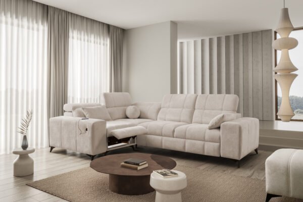 Recliner corner sofa bed in cream