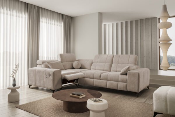 Recliner corner sofa bed in beige