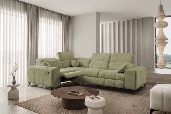 Dalia Corner Sofa Bed with Electric Recliner in green