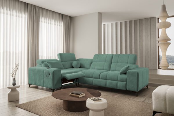 Dalia Corner Sofa Bed with Electric Recliner in teal