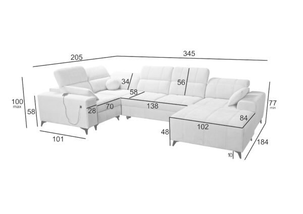 Dalia IV U Shaped Sofa Bed with Recliner