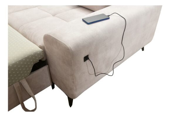Grace U shape corner sofa bed with storage and usb cream colour Lava Corners