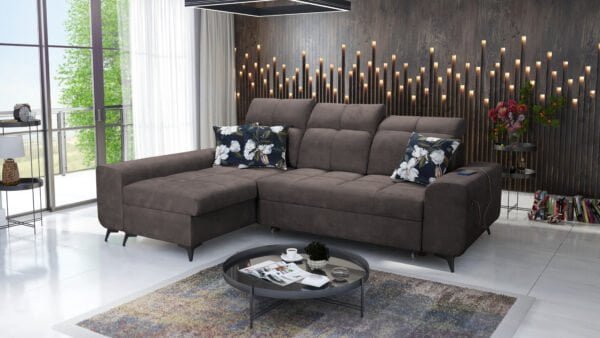 Corner sofa bed in brown colour