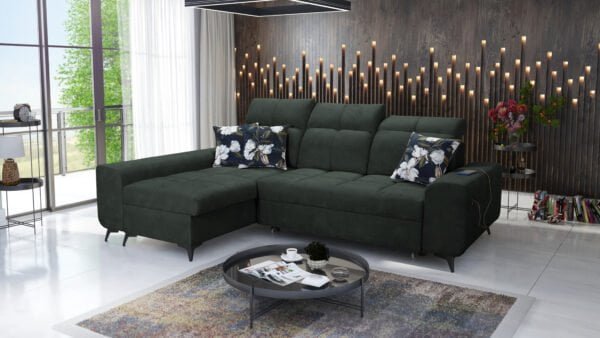 Corner sofa bed in green colour