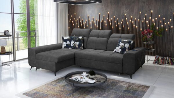 Corner sofa bed in dark grey colour