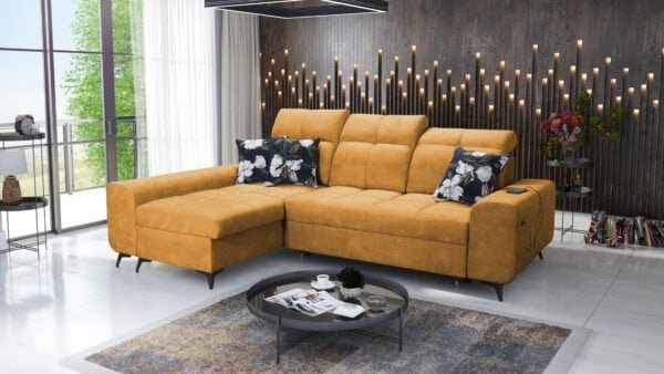 Corner sofa bed in mustard colour