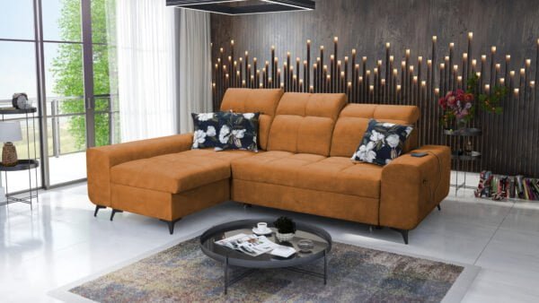 Corner sofa bed in orange colour