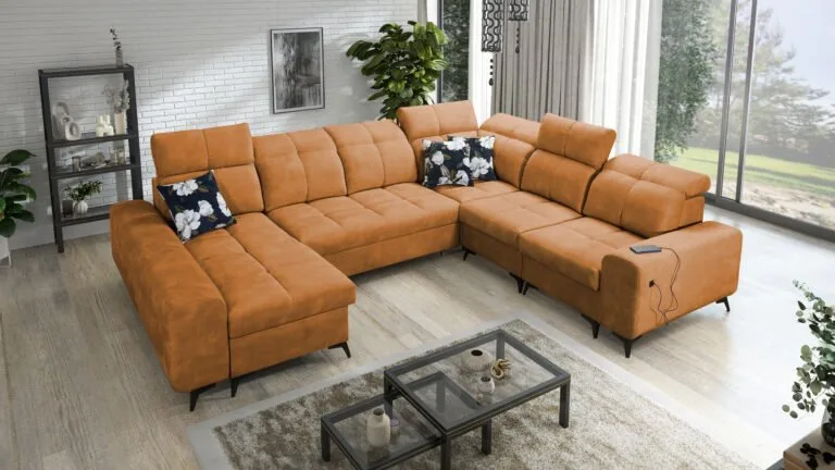 Grace VIII U shape sofa bed with storage in dark mustard colour Lava Corners
