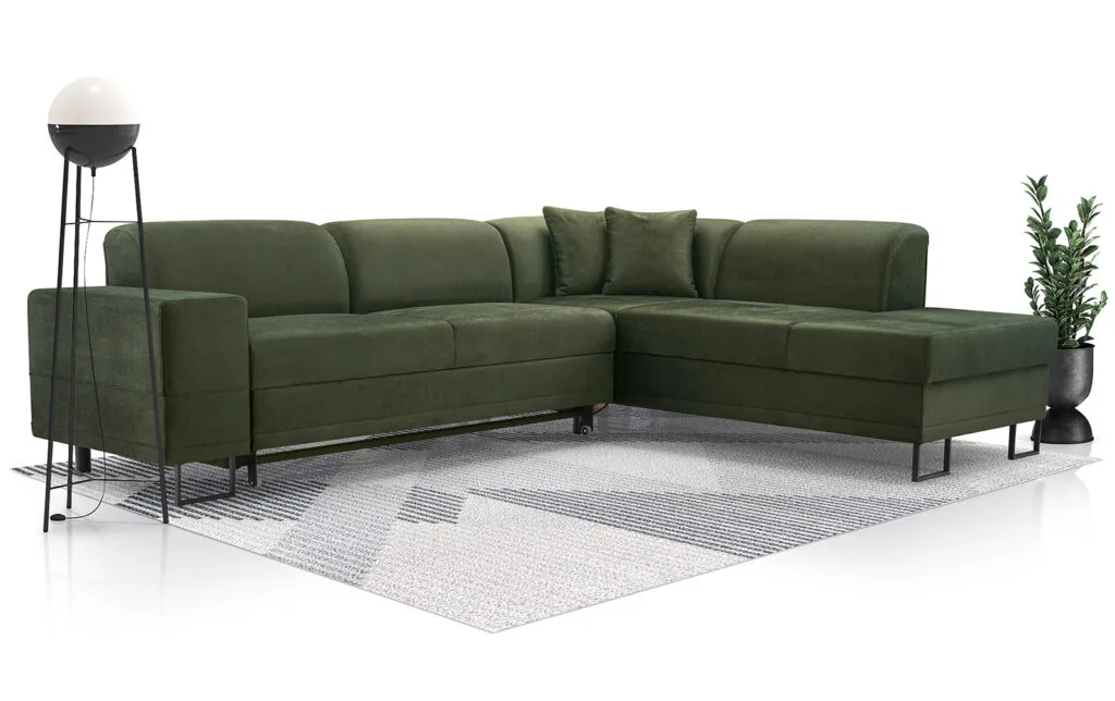 Green Corner sofa bed with storage waterproof stain resistant petproof petfriendly Margot Lava corners good quality best price solar 37