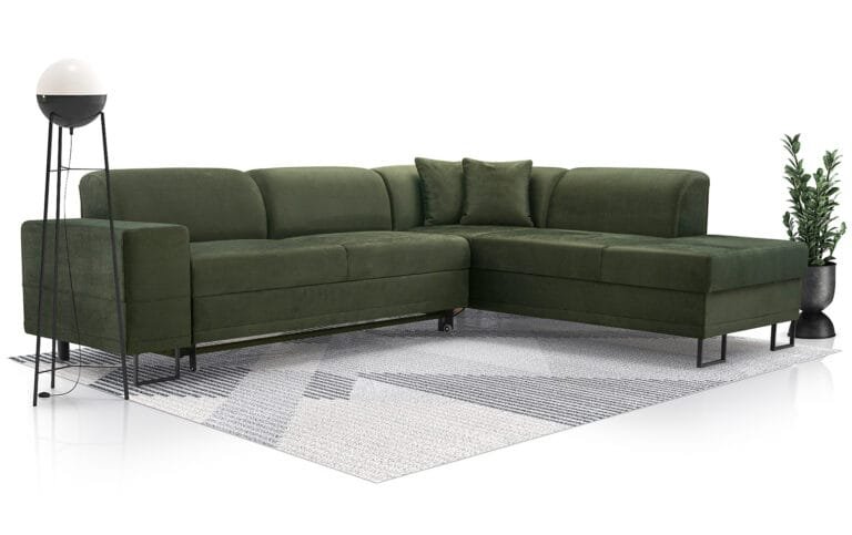 Margot green corner sofa bed with storage stain resistant and petproof Solar fabric Lava Furniture Store Ireland