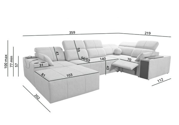 Marvello IV U Shape Sofa Bed dimensions