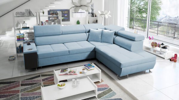 Merlin corner sofa bed in a livingroom,sofa colour blue shape sofa bed