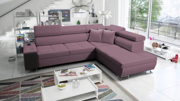 Merlin corner sofa bed in a livingroom,sofa colour fuschia shape sofa bed