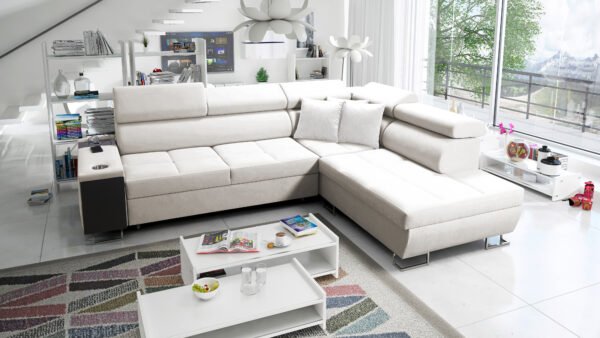 Merlin corner sofa bed in a livingroom,sofa colour cream shape sofa bed