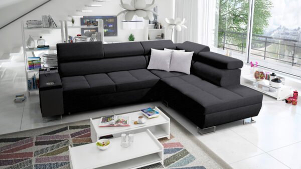 Merlin corner sofa bed in a livingroom,sofa colour grey shape sofa bed