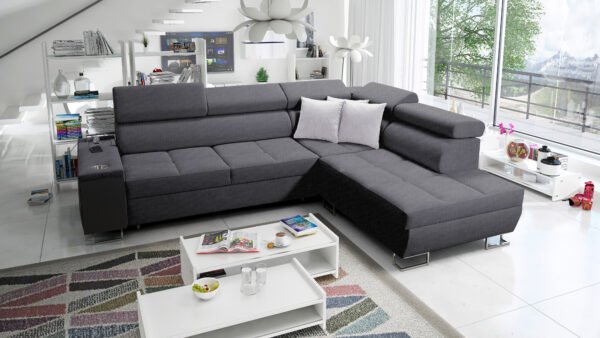 Merlin corner sofa bed in a livingroom,sofa colour grey shape sofa bed