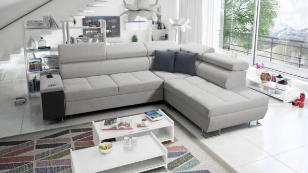 Merlin corner sofa bed in a livingroom,sofa colour grey shape sofa bed