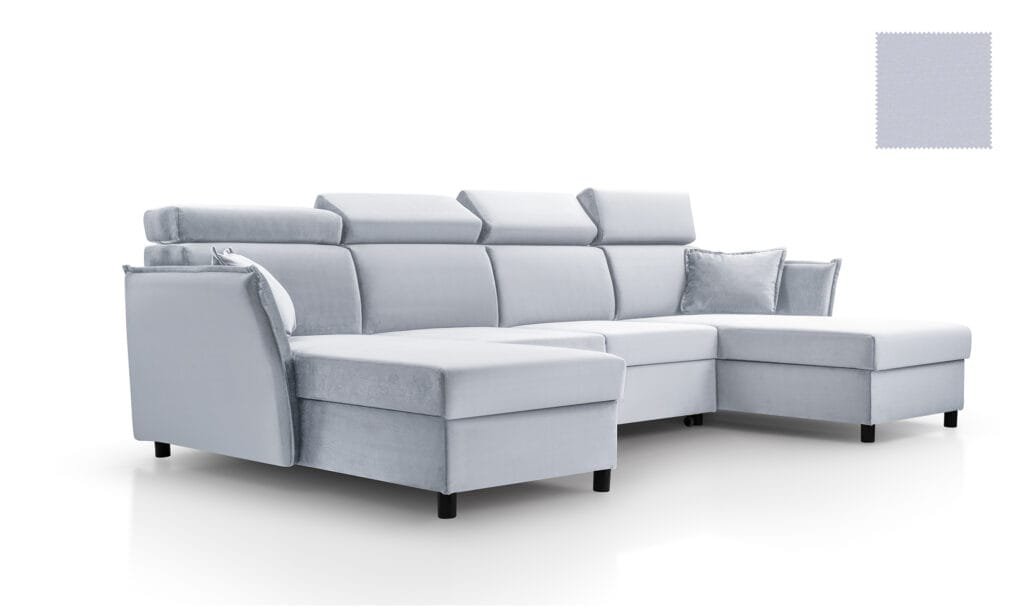 Moris U Shape small sofa bed Lava Corners in silver fabric
