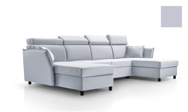Moris U Shape small sofa bed Lava Corners in silver fabric