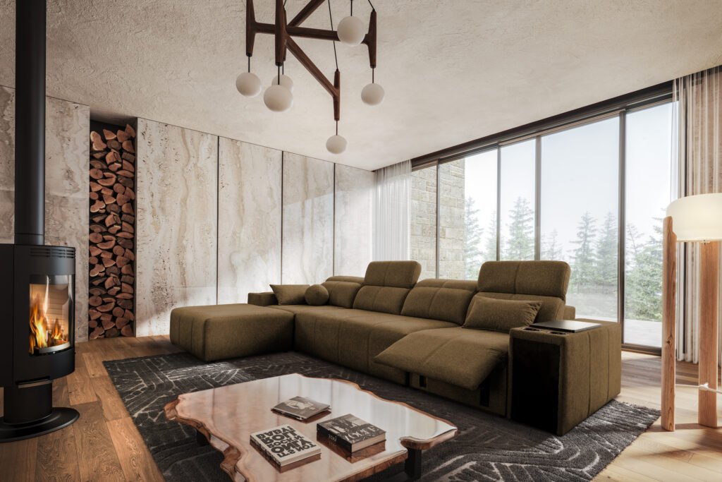 Marvello XII Corner Sof Bed with Electric Recliner from Lava Corners Furniture Store in brown