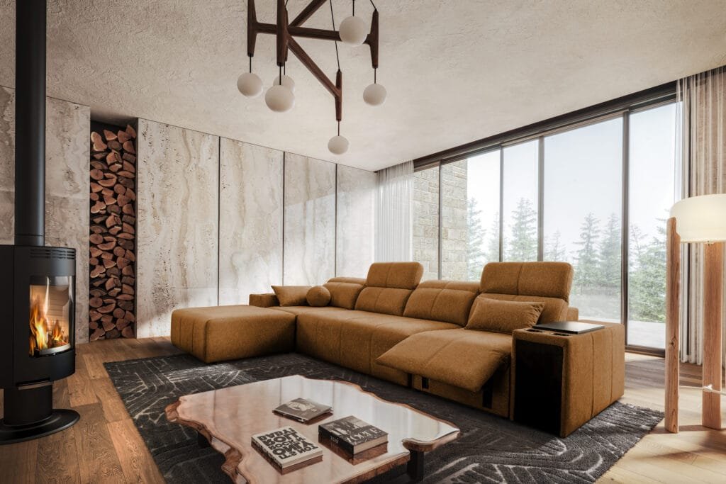 Marvello XII Corner Sof Bed with Electric Recliner from Lava Corners Furniture Store in orange