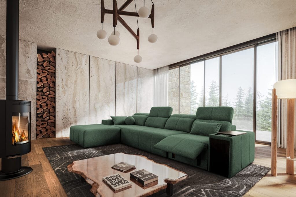 Marvello XII Corner Sof Bed with Electric Recliner from Lava Corners Furniture Store in green