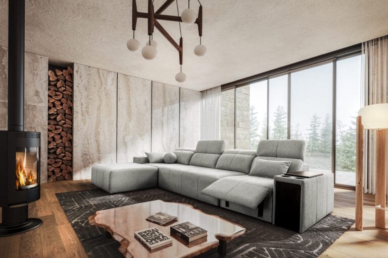 Marvello XII Corner Sof Bed with Electric Recliner from Lava Corners Furniture Store in light grey