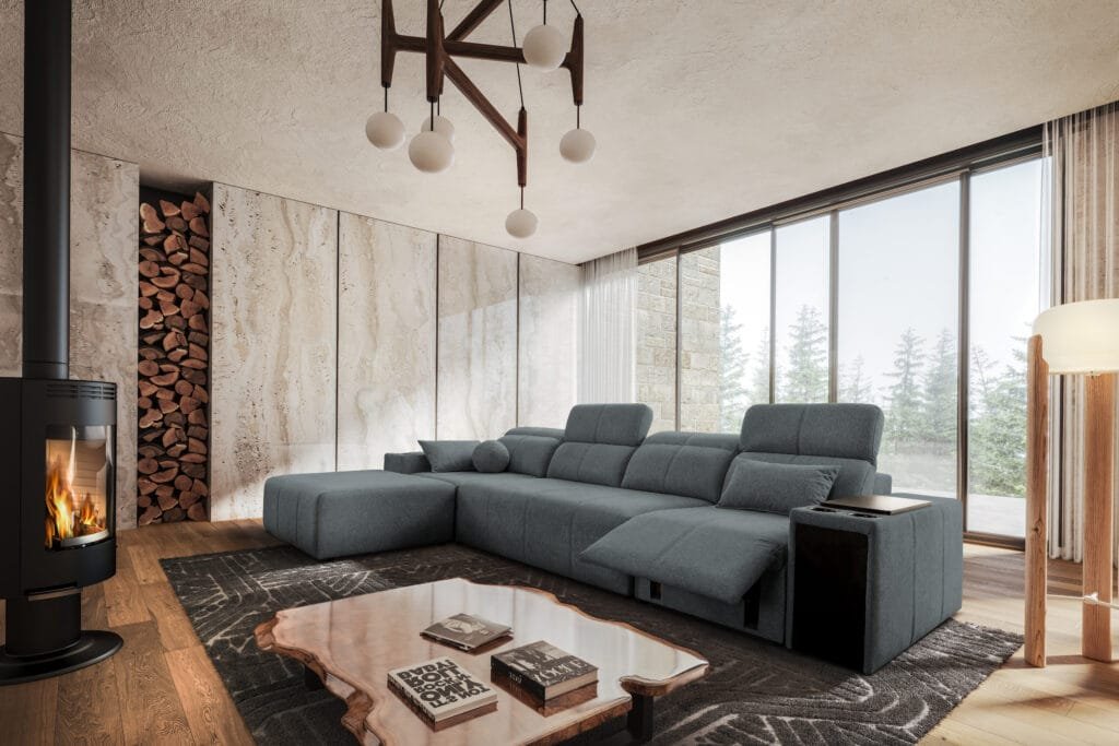 Marvello XII Corner Sof Bed with Electric Recliner from Lava Corners Furniture Store in grey