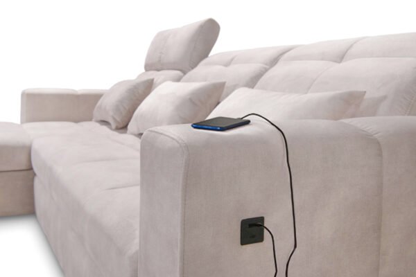 Ivory corner sofa bed with storage and usb charging point