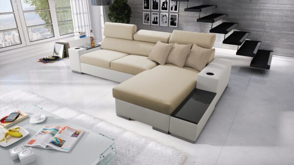 Paris I Corner Sofa Bed in Beige and White