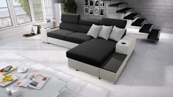 Paris I Corner Sofa Bed in Dark Grey and White