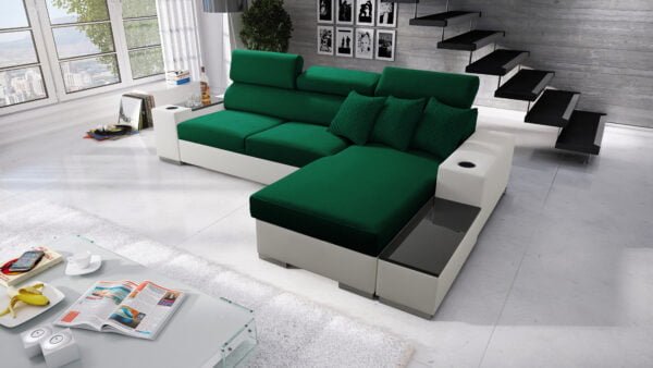 Paris I Corner Sofa Bed in Green and White