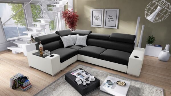 Paris II Corner Sofa Bed in Black and White