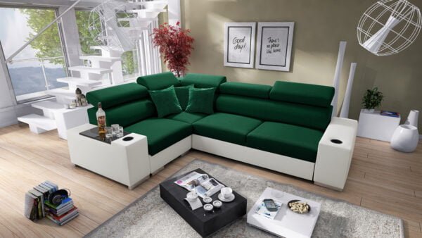 Paris II Corner Sofa Bed in Green and White